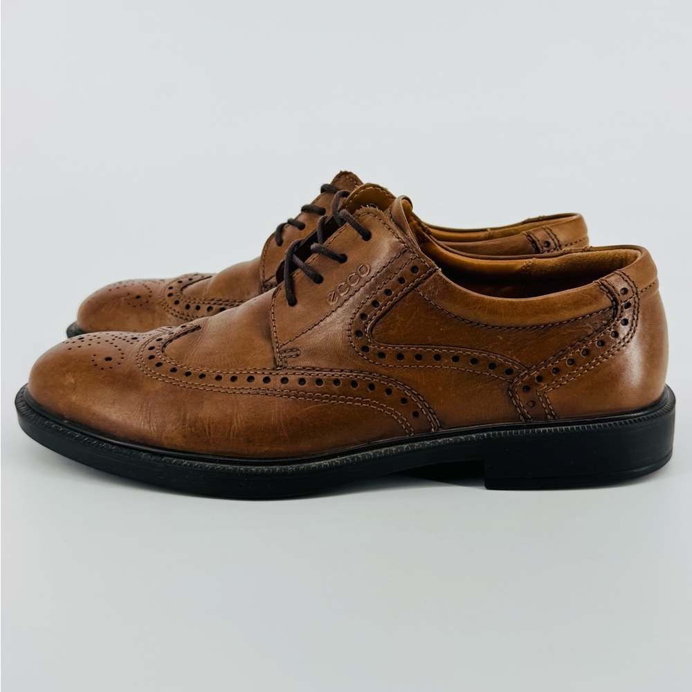 Ecco Mens Brogue Dress Shoes Brown Lace Up Low Top